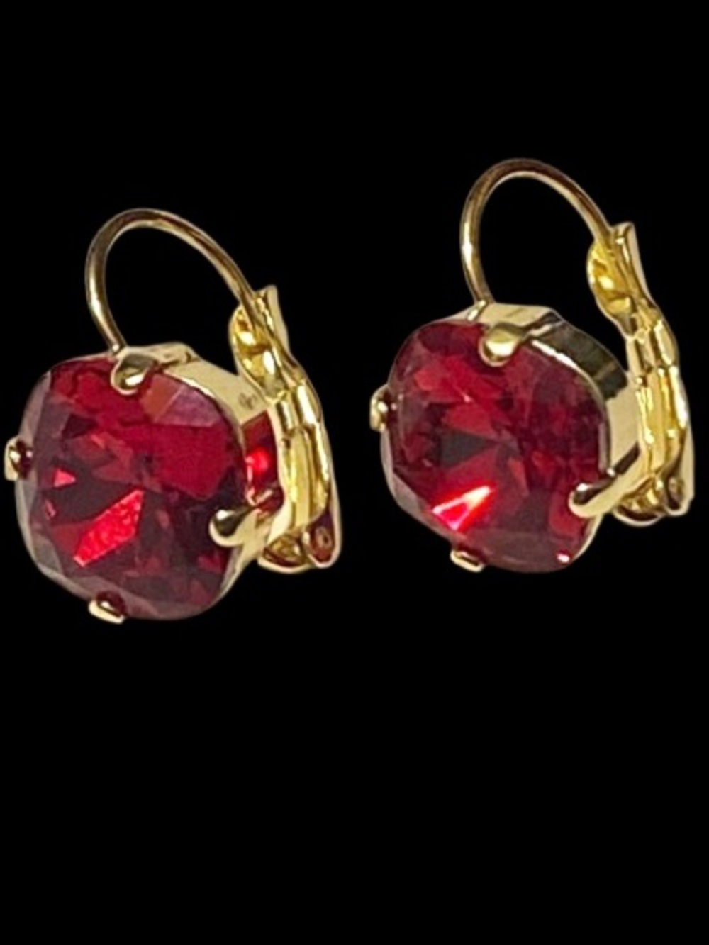 Siam Red Swarovski
Crystal Cushion Cut Gold Leverback
Earrings Signed Sorrelli